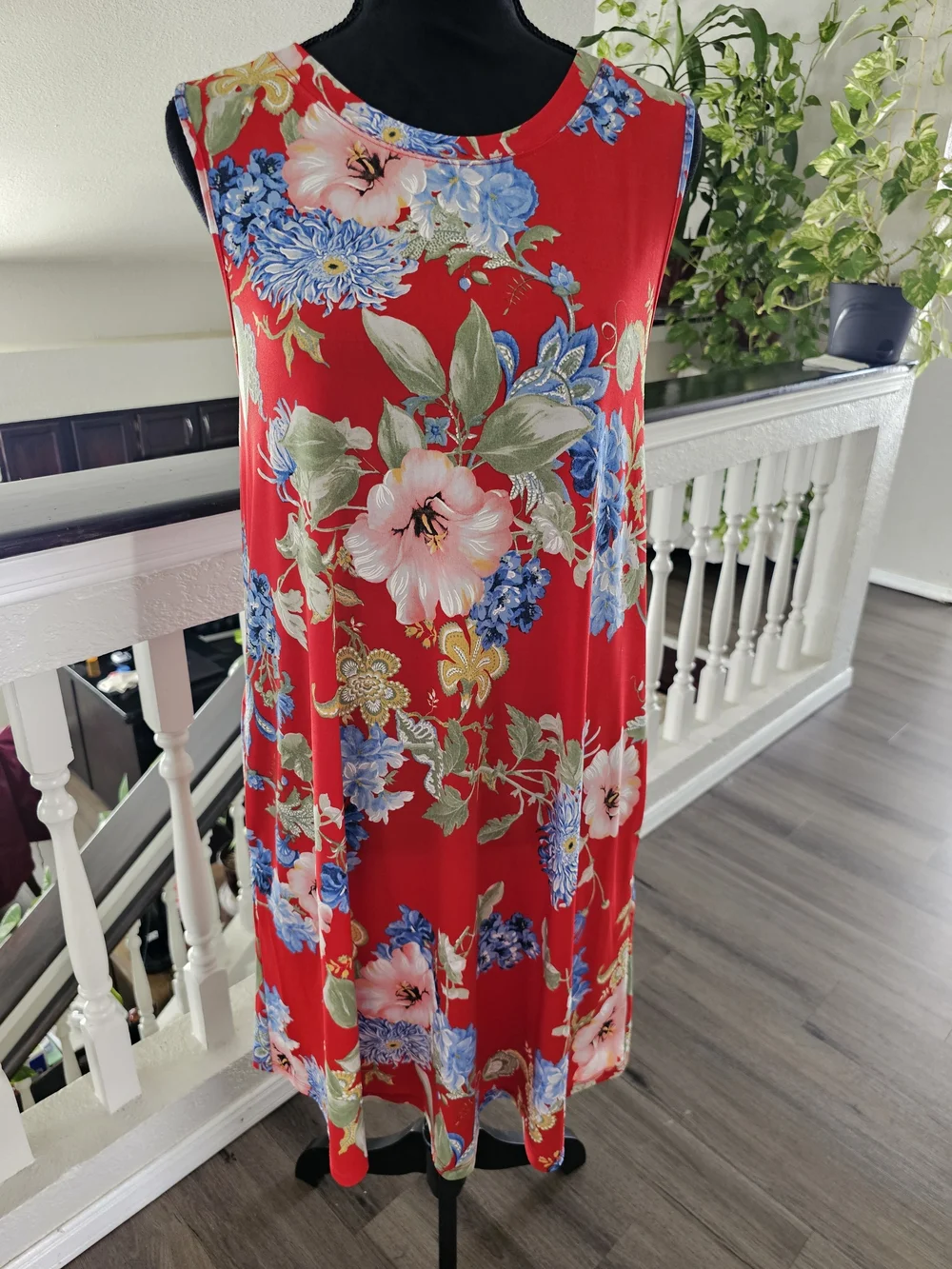 Apt. 9 Red Floral Sleeveless Midi Dress with Blue and Green Blooms - Picture 2 of 12
